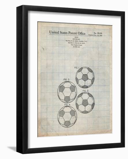 PP587-Antique Grid Parchment Soccer Ball 4 Image Patent Poster-Cole Borders-Framed Giclee Print