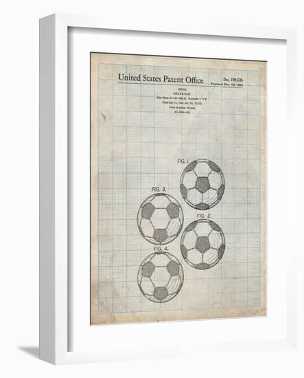 PP587-Antique Grid Parchment Soccer Ball 4 Image Patent Poster-Cole Borders-Framed Giclee Print