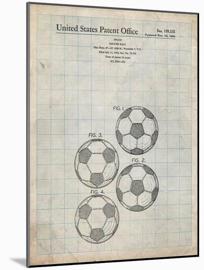 PP587-Antique Grid Parchment Soccer Ball 4 Image Patent Poster-Cole Borders-Mounted Giclee Print