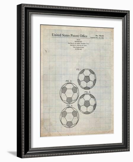 PP587-Antique Grid Parchment Soccer Ball 4 Image Patent Poster-Cole Borders-Framed Giclee Print