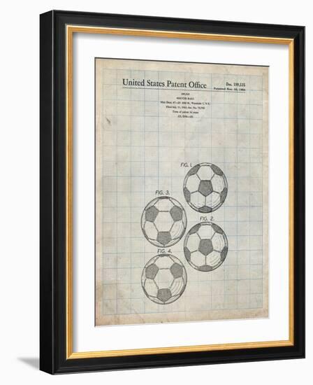 PP587-Antique Grid Parchment Soccer Ball 4 Image Patent Poster-Cole Borders-Framed Giclee Print