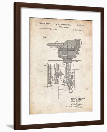 PP597-Vintage Parchment Missile Launcher Cold War Patent Poster-Cole Borders-Framed Giclee Print