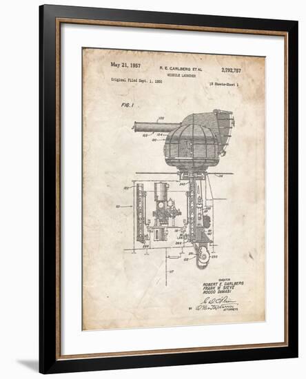 PP597-Vintage Parchment Missile Launcher Cold War Patent Poster-Cole Borders-Framed Giclee Print