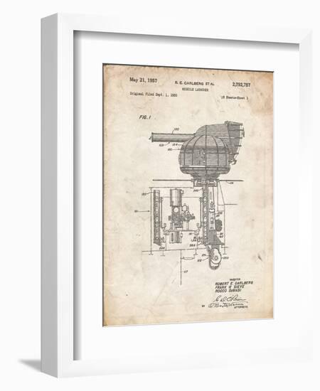 PP597-Vintage Parchment Missile Launcher Cold War Patent Poster-Cole Borders-Framed Giclee Print