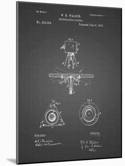 PP609-Black Grid Antique Camera Tripod Head Improvement Patent Poster-Cole Borders-Mounted Giclee Print