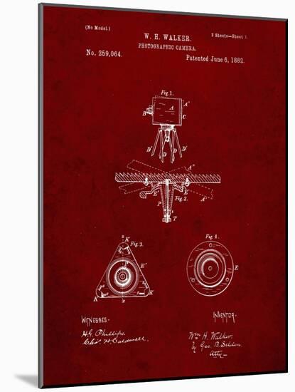 PP609-Burgundy Antique Camera Tripod Head Improvement Patent Poster-Cole Borders-Mounted Giclee Print