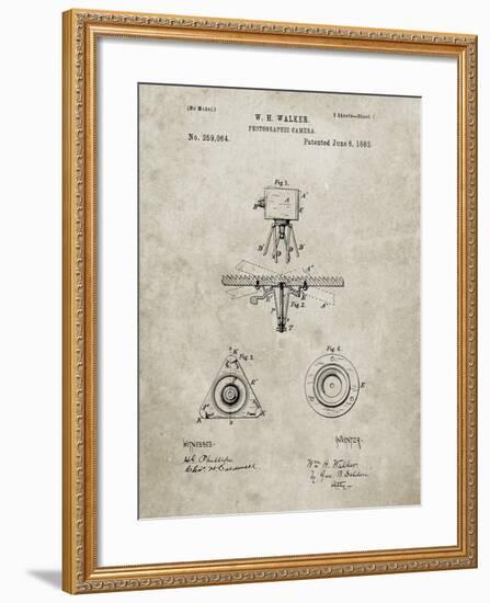 PP609-Sandstone Antique Camera Tripod Head Improvement Patent Poster-Cole Borders-Framed Giclee Print