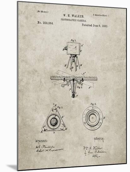 PP609-Sandstone Antique Camera Tripod Head Improvement Patent Poster-Cole Borders-Mounted Giclee Print