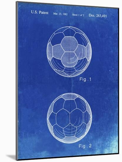 PP62-Faded Blueprint Leather Soccer Ball Patent Poster-Cole Borders-Mounted Giclee Print