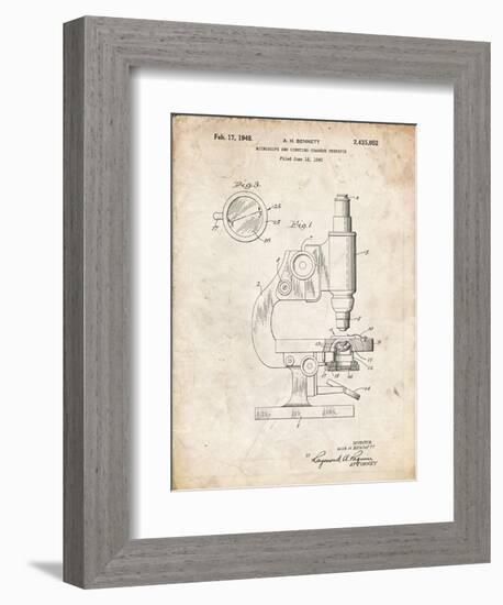 PP64-Vintage Parchment Antique Microscope Patent Poster-Cole Borders-Framed Giclee Print