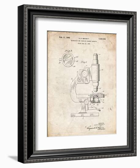 PP64-Vintage Parchment Antique Microscope Patent Poster-Cole Borders-Framed Giclee Print