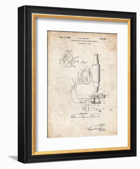 PP64-Vintage Parchment Antique Microscope Patent Poster-Cole Borders-Framed Giclee Print