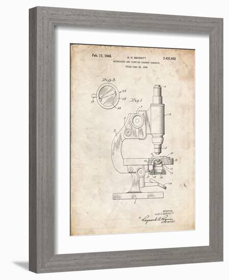 PP64-Vintage Parchment Antique Microscope Patent Poster-Cole Borders-Framed Giclee Print