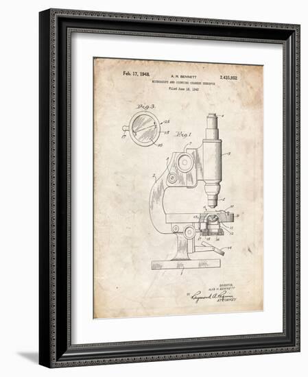 PP64-Vintage Parchment Antique Microscope Patent Poster-Cole Borders-Framed Giclee Print