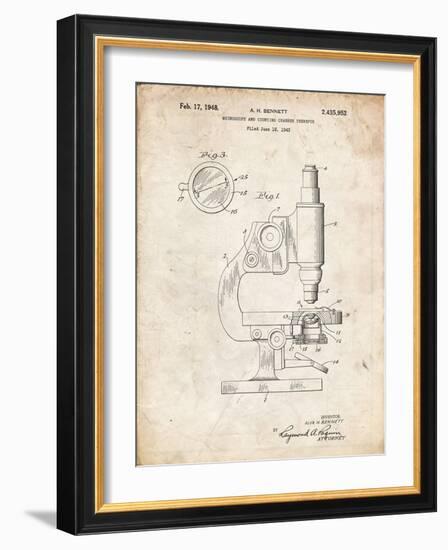 PP64-Vintage Parchment Antique Microscope Patent Poster-Cole Borders-Framed Giclee Print