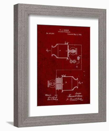 PP644-Burgundy Edison Speaking Telegraph Patent Poster-Cole Borders-Framed Giclee Print