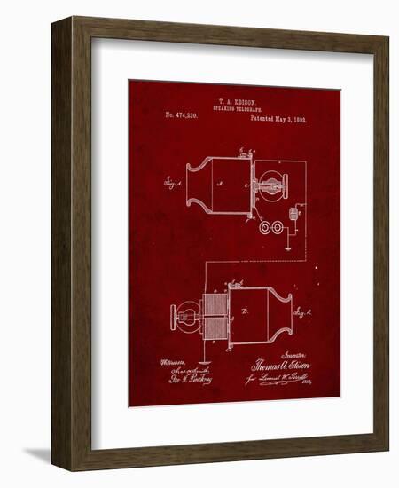 PP644-Burgundy Edison Speaking Telegraph Patent Poster-Cole Borders-Framed Giclee Print