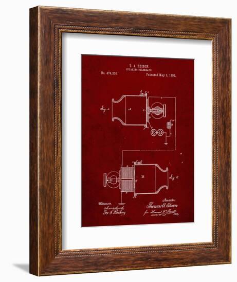 PP644-Burgundy Edison Speaking Telegraph Patent Poster-Cole Borders-Framed Giclee Print