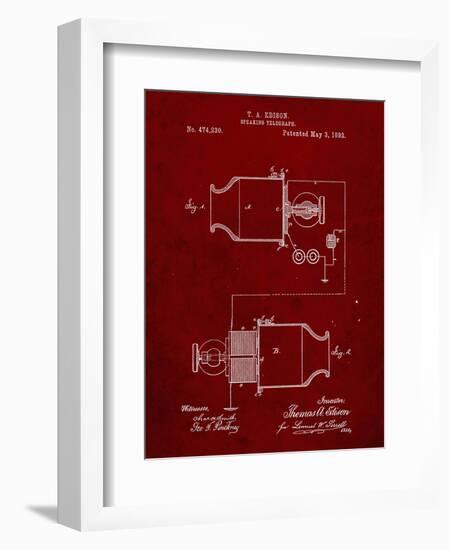 PP644-Burgundy Edison Speaking Telegraph Patent Poster-Cole Borders-Framed Giclee Print