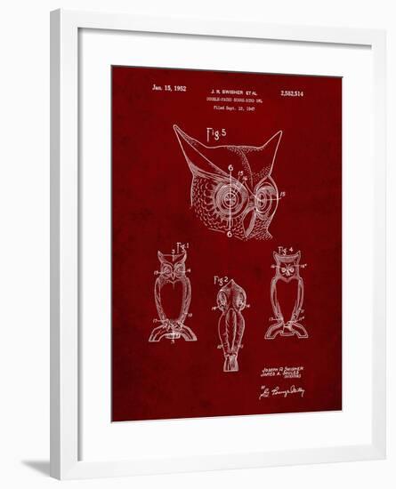 PP647-Burgundy Owl Bird of Prey Patent Poster-Cole Borders-Framed Giclee Print