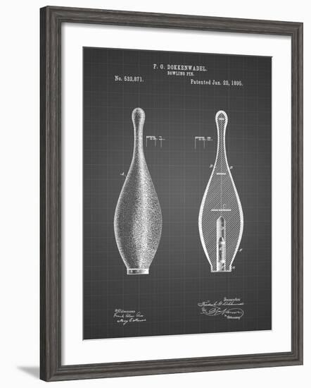 PP652-Black Grid Vintage Bowling Pin Patent Poster-Cole Borders-Framed Giclee Print