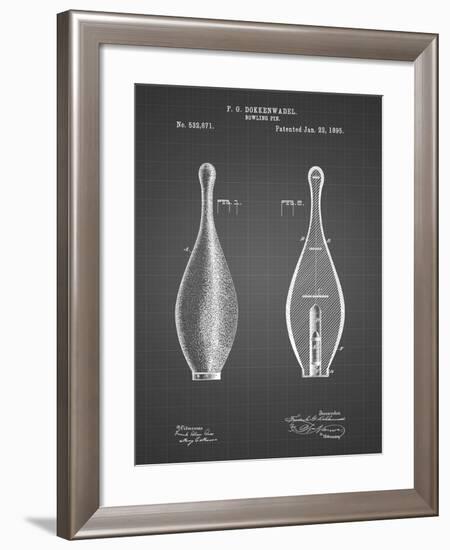 PP652-Black Grid Vintage Bowling Pin Patent Poster-Cole Borders-Framed Giclee Print