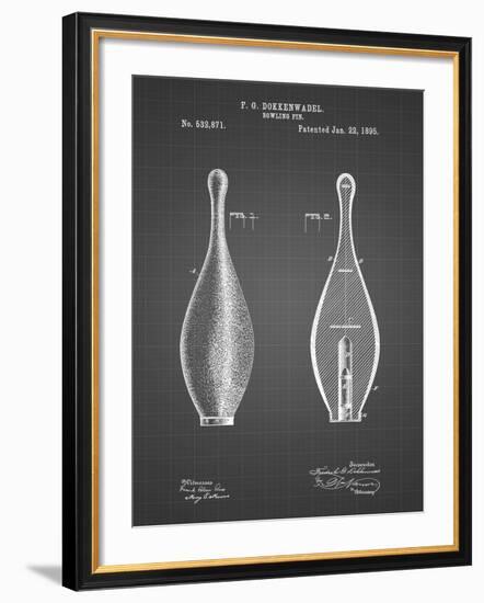 PP652-Black Grid Vintage Bowling Pin Patent Poster-Cole Borders-Framed Giclee Print