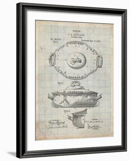 PP657-Antique Grid Parchment Haviland Covered Serving Dish Canvas Art-Cole Borders-Framed Giclee Print