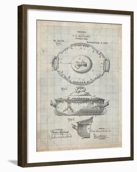 PP657-Antique Grid Parchment Haviland Covered Serving Dish Canvas Art-Cole Borders-Framed Giclee Print