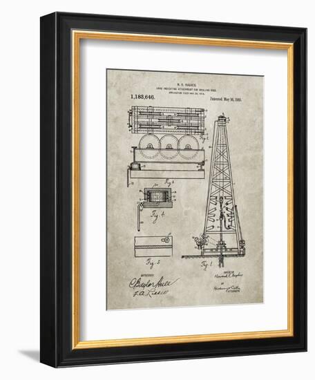 PP66-Sandstone Howard Hughes Oil Drilling Rig Patent Poster-Cole Borders-Framed Giclee Print