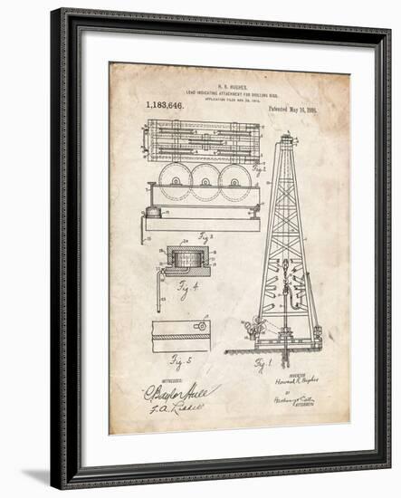 PP66-Vintage Parchment Howard Hughes Oil Drilling Rig Patent Poster-Cole Borders-Framed Giclee Print