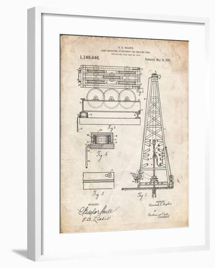 PP66-Vintage Parchment Howard Hughes Oil Drilling Rig Patent Poster-Cole Borders-Framed Giclee Print