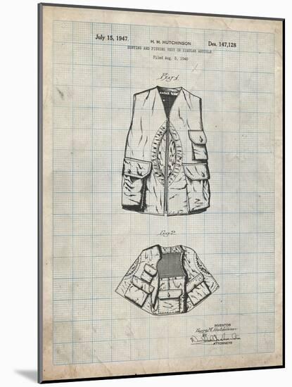 PP661-Antique Grid Parchment Hunting and Fishing Vest Patent Poster-Cole Borders-Mounted Giclee Print