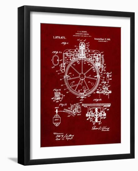 PP67-Burgundy Gyrocompass Patent Poster-Cole Borders-Framed Giclee Print