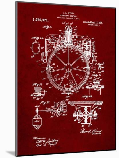 PP67-Burgundy Gyrocompass Patent Poster-Cole Borders-Mounted Giclee Print