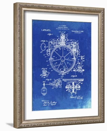 PP67-Faded Blueprint Gyrocompass Patent Poster-Cole Borders-Framed Giclee Print
