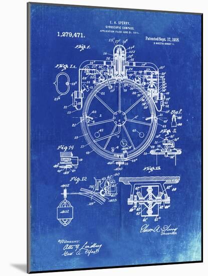 PP67-Faded Blueprint Gyrocompass Patent Poster-Cole Borders-Mounted Giclee Print