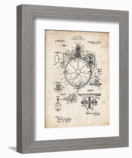 PP67-Vintage Parchment Gyrocompass Patent Poster-Cole Borders-Framed Giclee Print