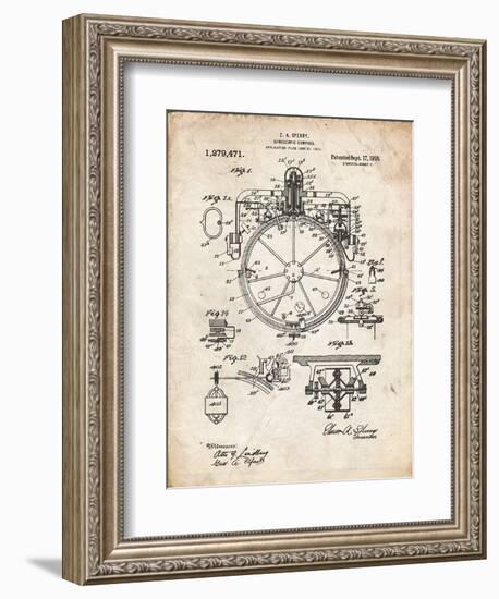 PP67-Vintage Parchment Gyrocompass Patent Poster-Cole Borders-Framed Premium Giclee Print