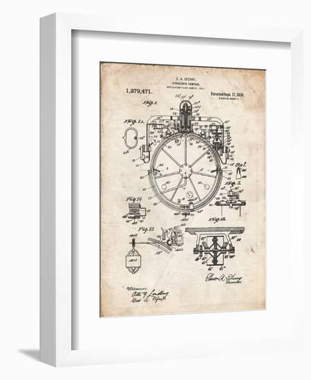 PP67-Vintage Parchment Gyrocompass Patent Poster-Cole Borders-Framed Premium Giclee Print