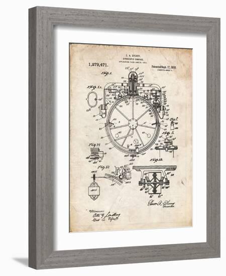 PP67-Vintage Parchment Gyrocompass Patent Poster-Cole Borders-Framed Giclee Print