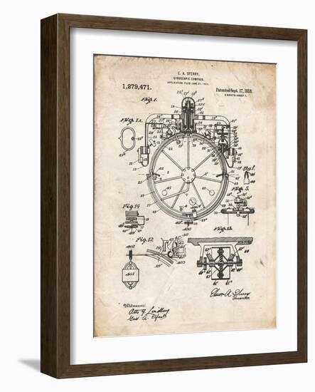 PP67-Vintage Parchment Gyrocompass Patent Poster-Cole Borders-Framed Giclee Print