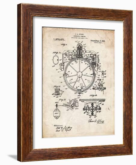 PP67-Vintage Parchment Gyrocompass Patent Poster-Cole Borders-Framed Giclee Print