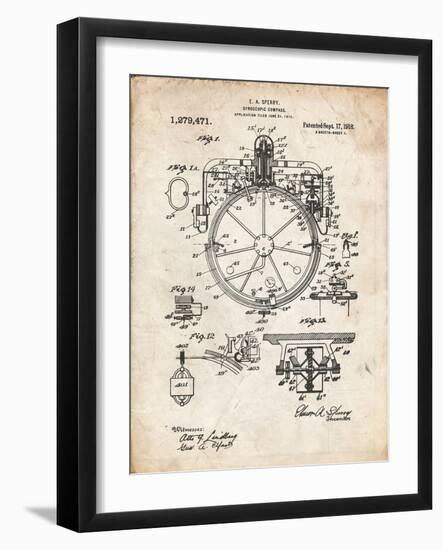 PP67-Vintage Parchment Gyrocompass Patent Poster-Cole Borders-Framed Giclee Print