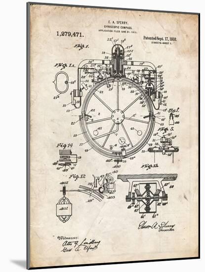 PP67-Vintage Parchment Gyrocompass Patent Poster-Cole Borders-Mounted Giclee Print
