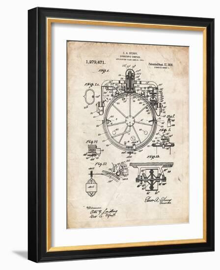 PP67-Vintage Parchment Gyrocompass Patent Poster-Cole Borders-Framed Giclee Print