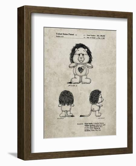 PP679-Sandstone Brave heart Lion Care Bear Patent Art Print-Cole Borders-Framed Giclee Print