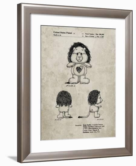 PP679-Sandstone Brave heart Lion Care Bear Patent Art Print-Cole Borders-Framed Giclee Print