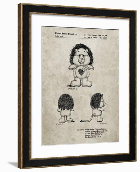 PP679-Sandstone Brave heart Lion Care Bear Patent Art Print-Cole Borders-Framed Giclee Print