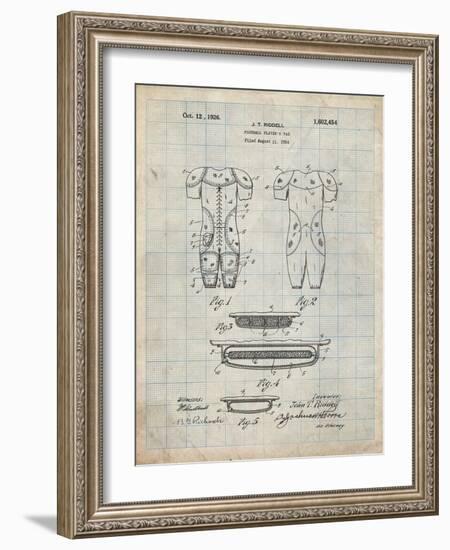 PP690-Antique Grid Parchment Ridell Football Pads 1926 Patent Poster-Cole Borders-Framed Giclee Print